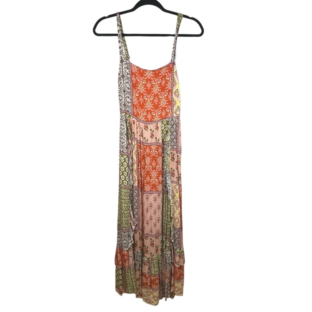 Anthropologie Abel the Label Gypsiana Patchwork Boho Maxi Dress Tie-Back‎ S - Picture 4 of 13